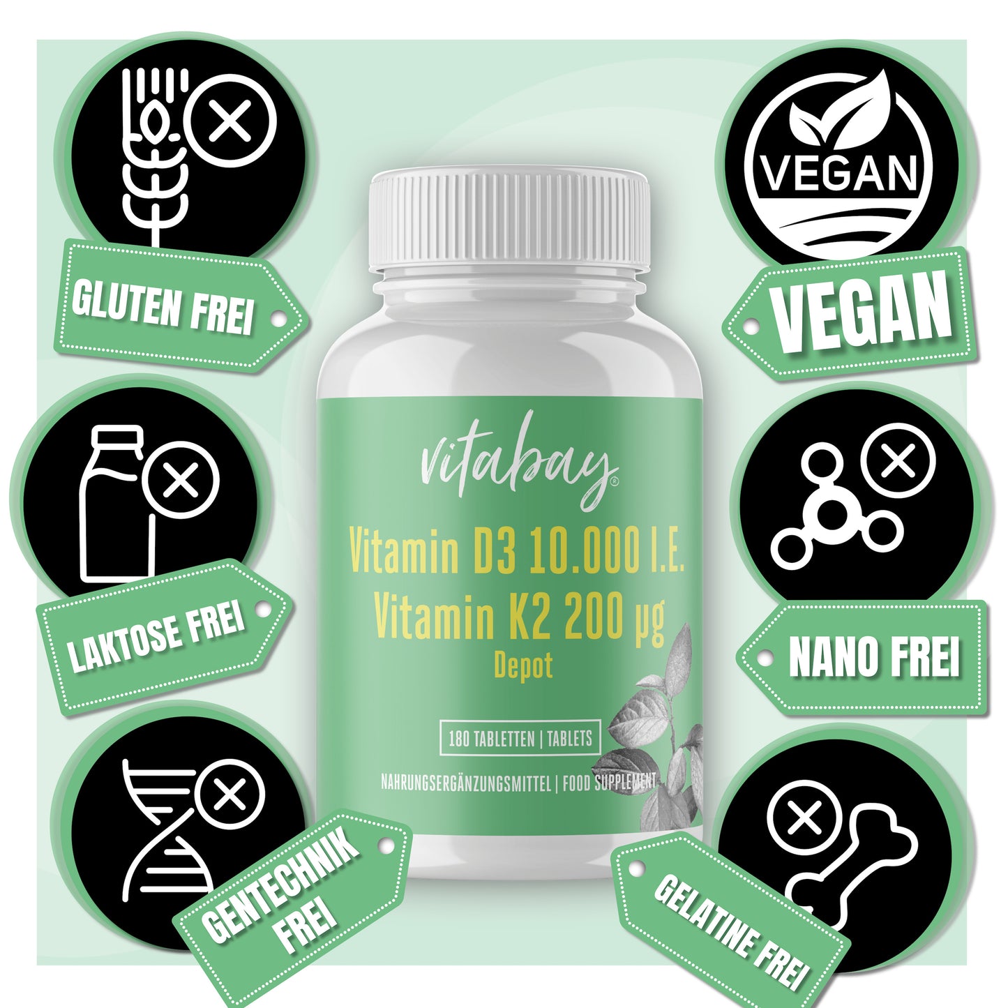 Vitamin D3 Depot 10.000 I.E. + Vitamin K2 200mcg  - 180 Tabletten