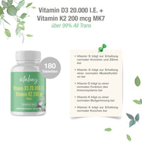 Vitamin D3 20.000 I.E. + K2 200 µg 180 vegane Tabletten