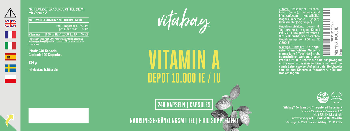 Vitamin A Depot 10.000 I.E. - 240 vegane Kapseln