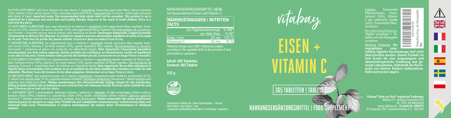 Eisen + Vitamin C - 365 vegane Tabletten