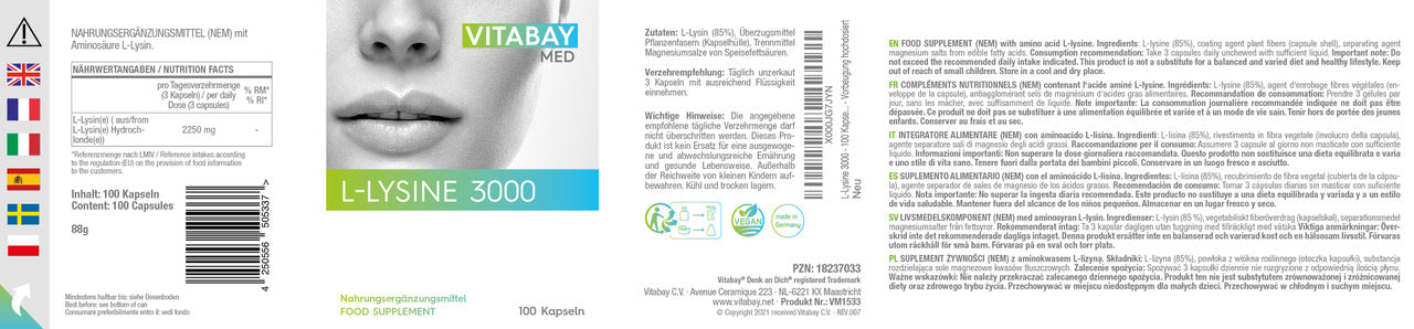 L-Lysine 3000 - 100 vegane Kapseln