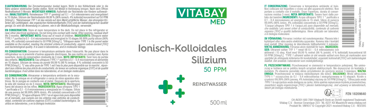 Kolloidales Silizium 50 PPM - Reinheitsstufe 99,99% - 500 ml