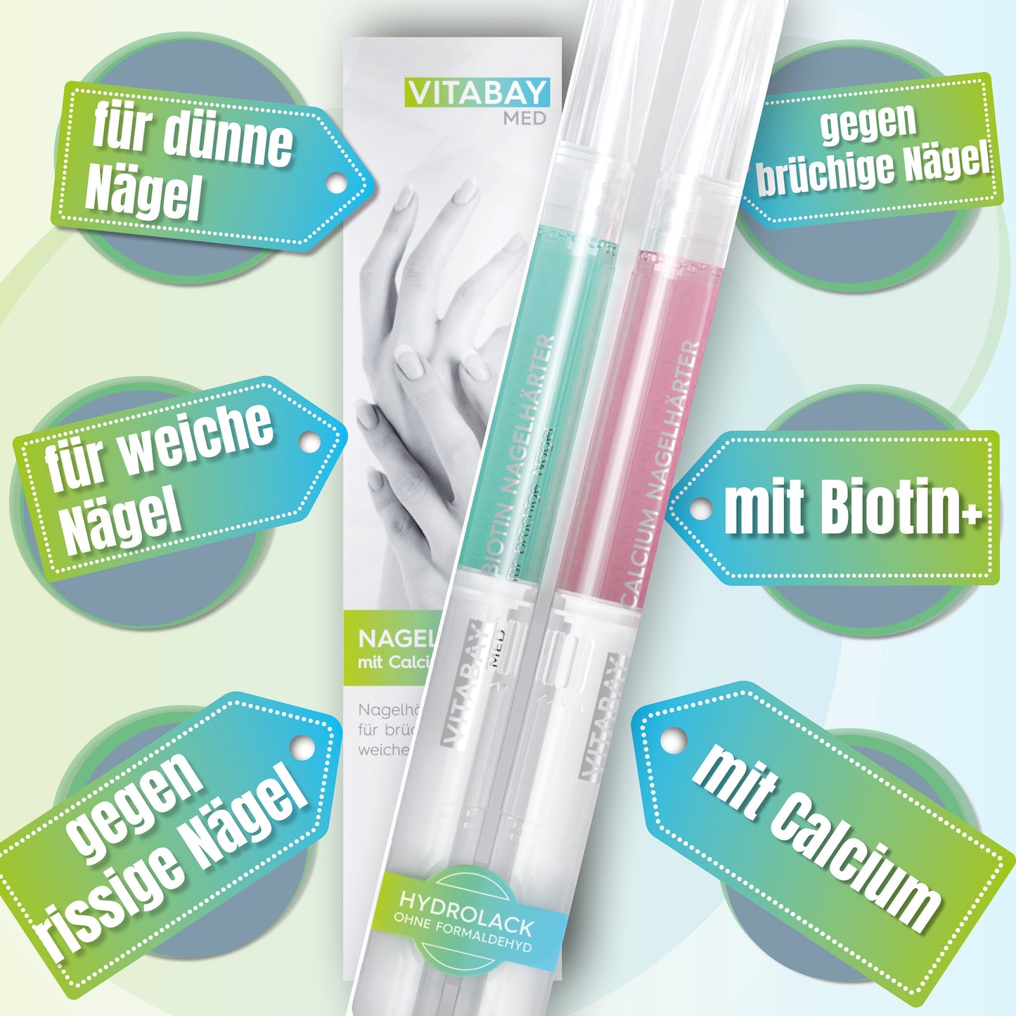 Nagelhärter Duo-Set 2 x 2 ml - mit Calcium und Biotin+ gegen brüchige, dünne, weiche Nägel