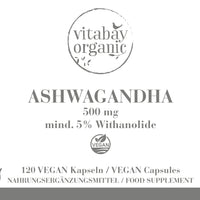 Ashwagandha 500 mg - 120 vegane Kapseln - Organic Extrakt KSM-66®, mind. 5% Withanolide